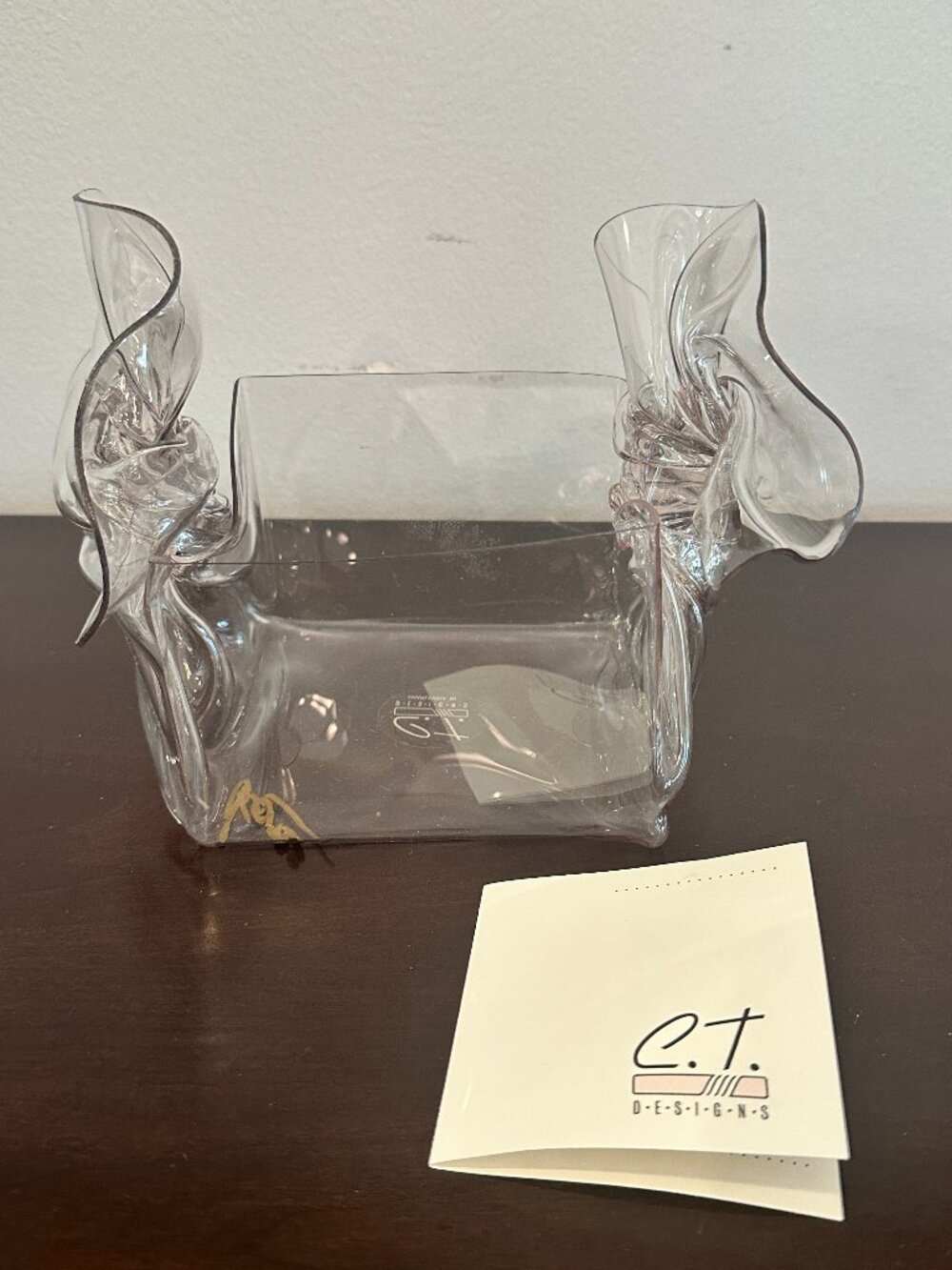 1992 VTG Hand Signed Modernist Lucite Handkerchief Napkin Holder by C.T. Design